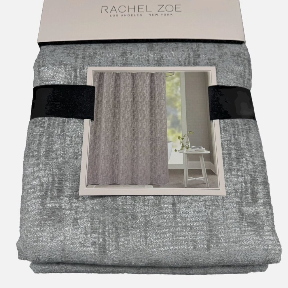 Rachel Zoe Lux Gray Silver Chenille SHOWER CURTAIN Holidays Christmas Elegant